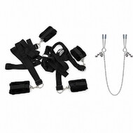 Hauptbild von Stay Right There – Bed Bondage Set mit Bettfesseln & Nippelklammern