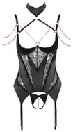 Strapshemd plus String ouvert, edler Mix aus Stretch-Satin und Spitze