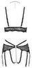 Bralette plus Straps-String ouvert aus Spitze mit Samtdetails