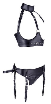 Hauptbild von Ouvert-BH plus Straps-Slip „Bondage“ im schwarzen Mattlook