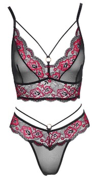 BH plus String mit zweifarbigen Spitzeneinsätzen