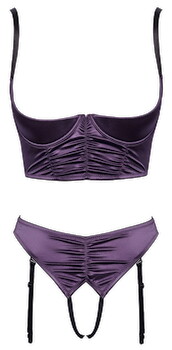 Hauptbild von Hebe plus Straps-Slip ouvert aus Stretch-Satin in edlem Lila mit schwarzen Details
