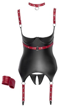 Hauptbild von Strapshemd plus String, ouvert, edler Mattlook mit nietenbesetzten roten Details