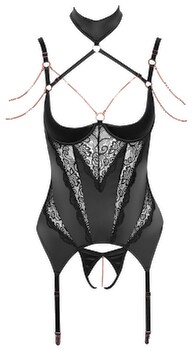 Hauptbild von Strapshemd plus String ouvert, edler Mix aus Stretch-Satin und Spitze
