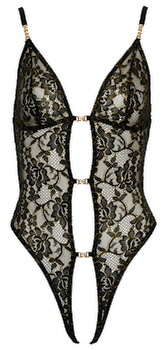 Hauptbild von Body ouvert aus schwarzer Spitze mit goldfarbenen Glitzerdetails