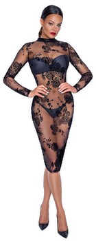 Kleid „Fucking Fabulous Exclusive“ aus Powernet mit Blüten-Samtflockprint