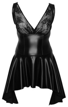 Kleid im Mix aus Powerwetlook und Spitze