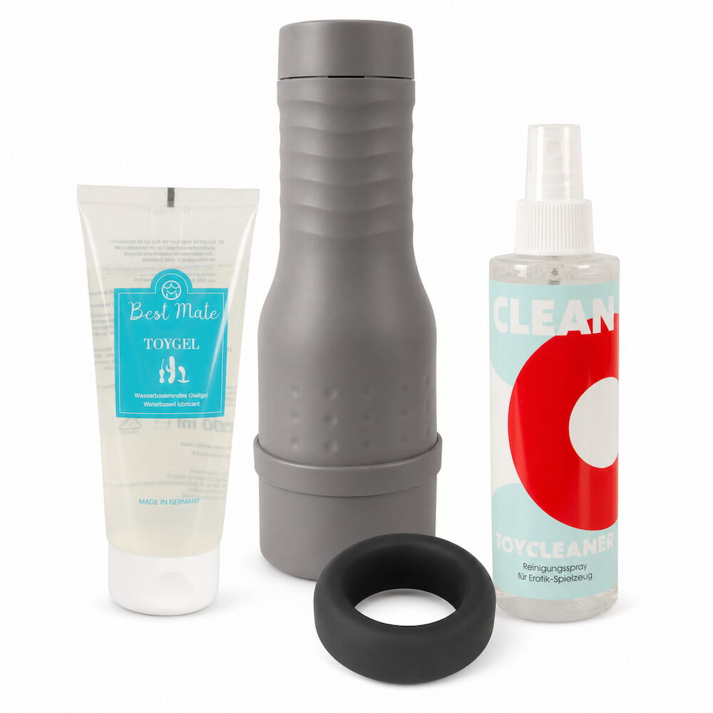 Masturbator-Set «The V-Stroker Lucia» mit Penisring, Gleitgel & Toycleaner, 4-teilig