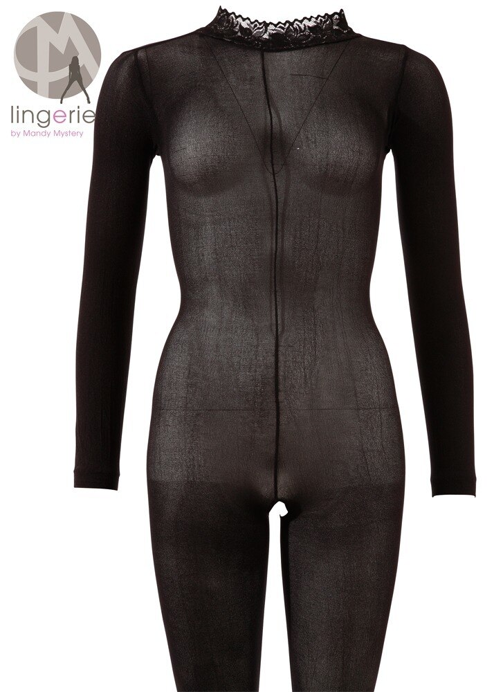 Catsuit mit Spitzenkragen