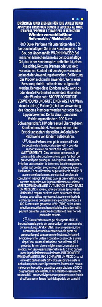 Kondome „Performa“ mit Verzögerungsgel in der Spitze