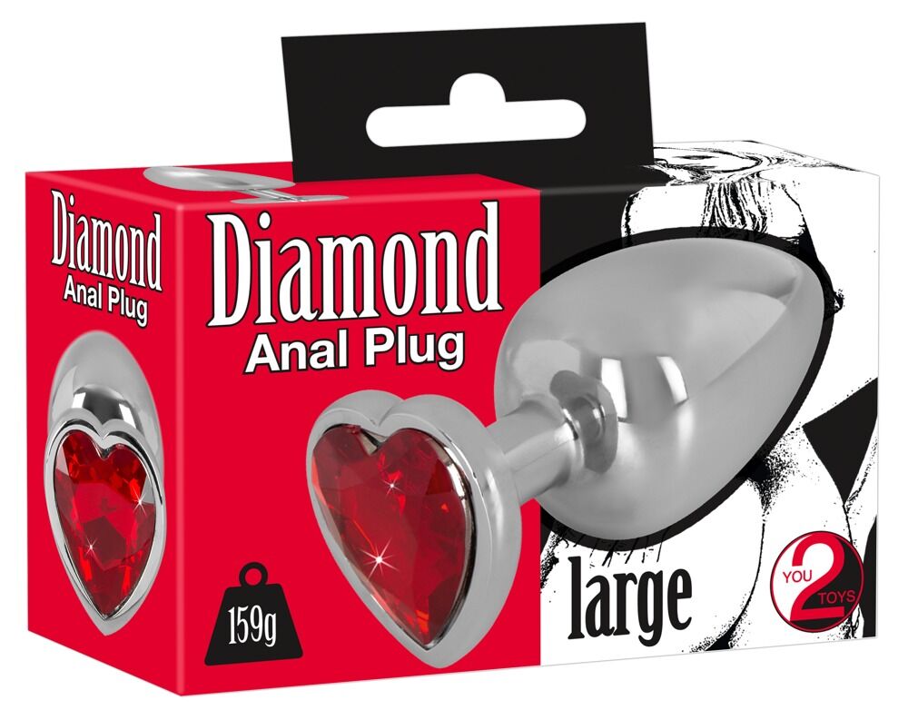 „Diamond Anal Plug“ aus Aluminium, Herz-Schmuckstein als Stopper
