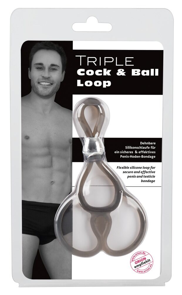 Penisring „Triple cock & ball loop“ mit 2 Hodenringen