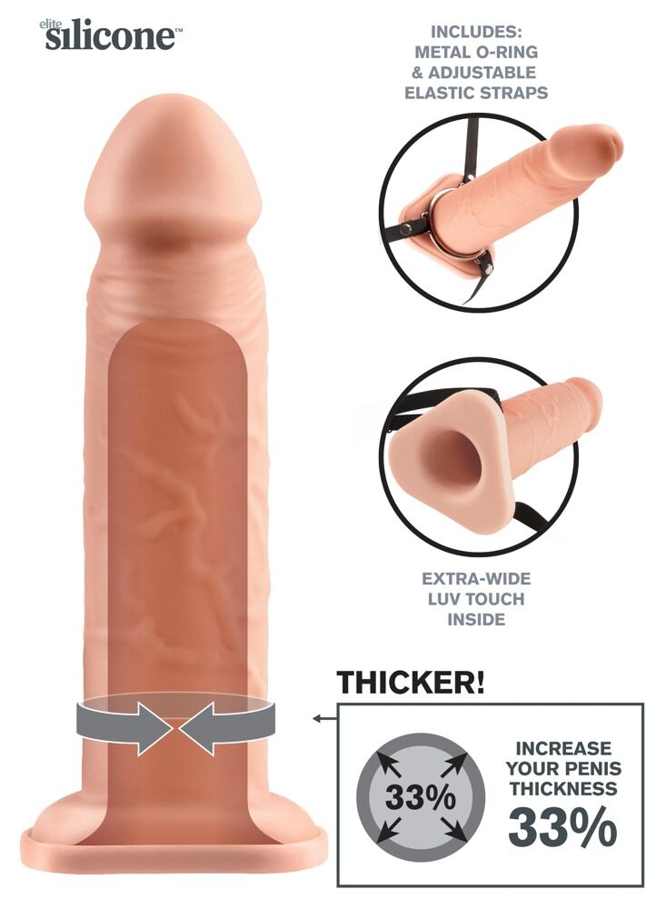 Penishülle „8" Silicone Hollow Extension“, 20 cm, mit Umschnallgurt