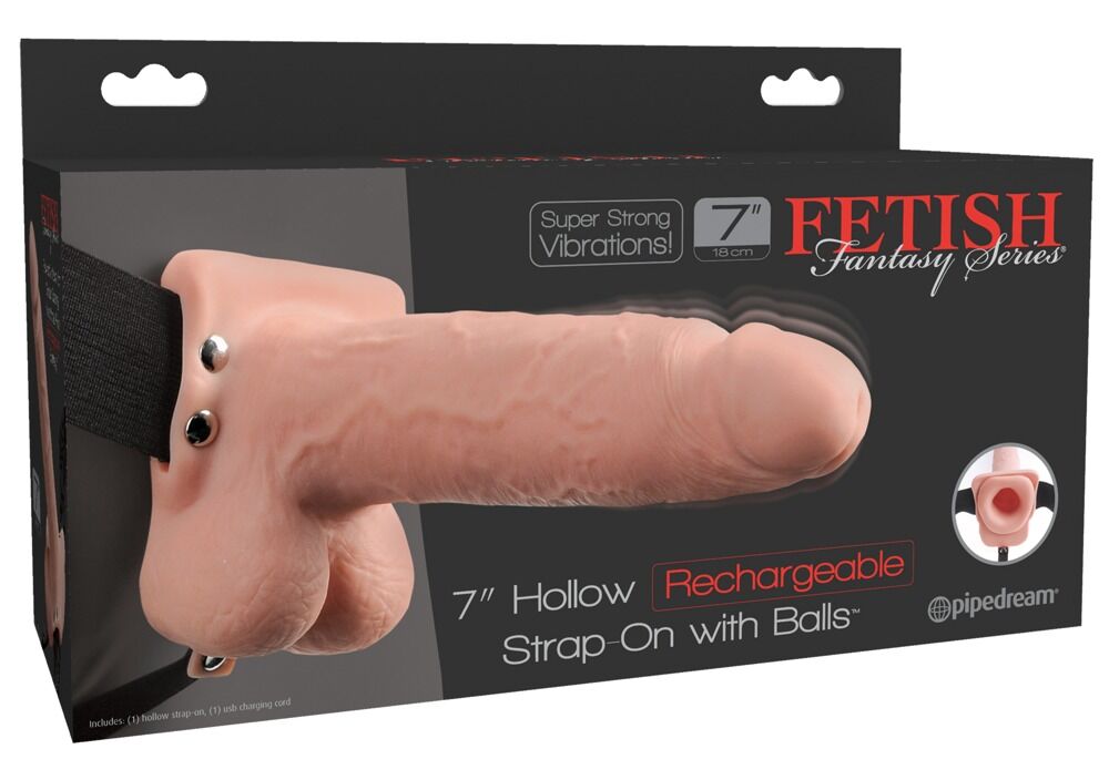 Strap-on „7“ Hollow Rechargeable Strap-on with Balls“, hohl mit Vibration