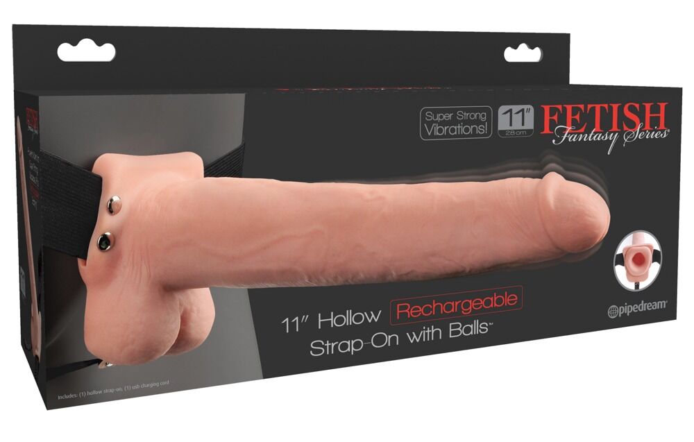 Strap-on „11" Hollow Rechargeable Strap-on with Balls“, hohl mit Vibration