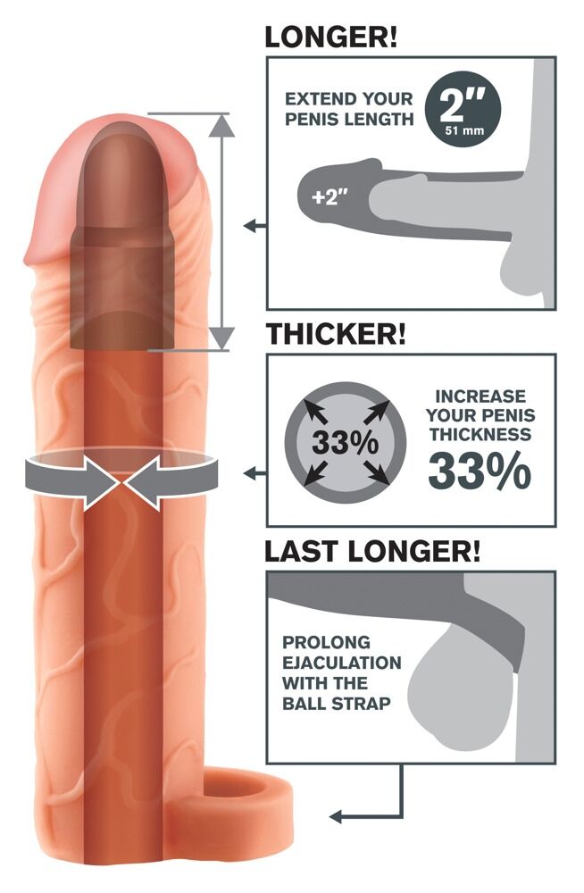 Penishülle mit Hodenring „Perfect 2" Extension with Ball Strap“, verlängert um 5,1 cm