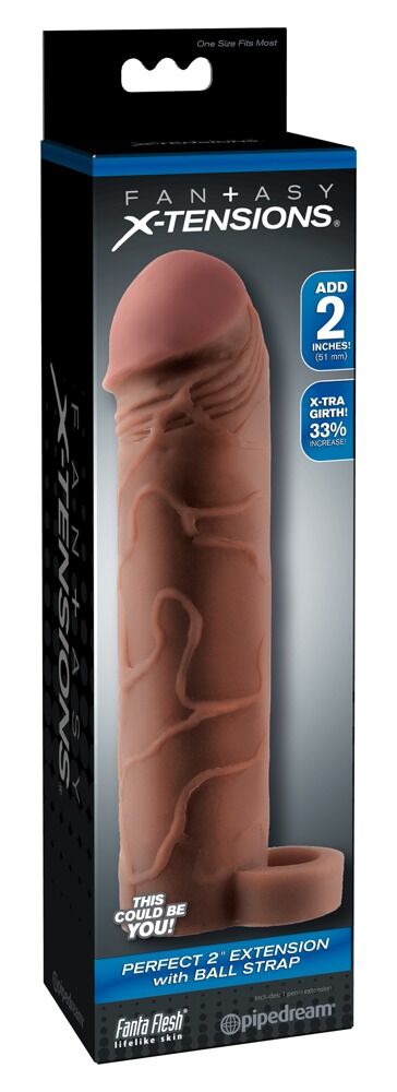 Penishülle mit Hodenring „Perfect 2" Extension with Ball Strap“, verlängert um 5,1 cm