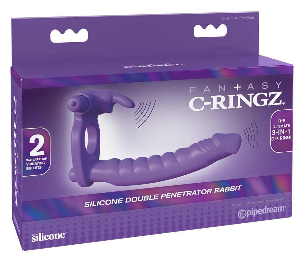 Vibro-Penisring „Silicone Double Penetrator Rabbit“ mit Analdildo