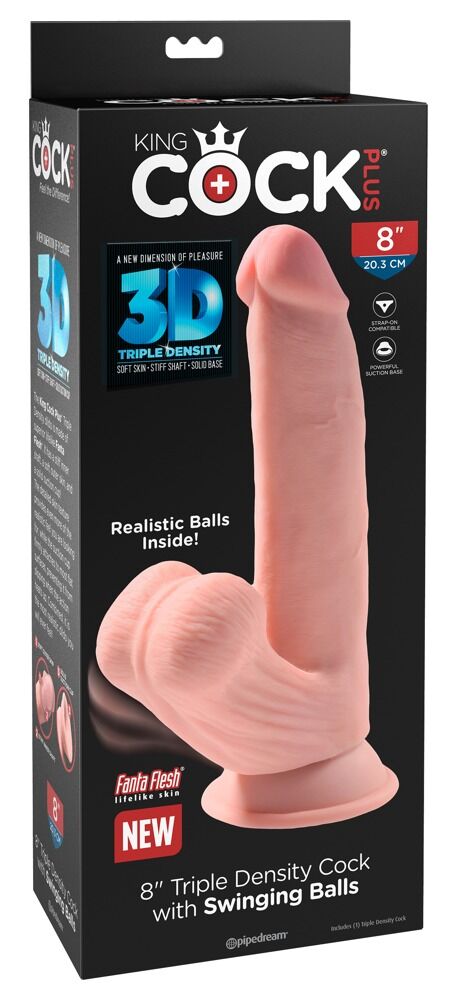 Dildo „Triple Density Cock with Swinging Balls“, hyperrealistisch mit schwingenden Hoden