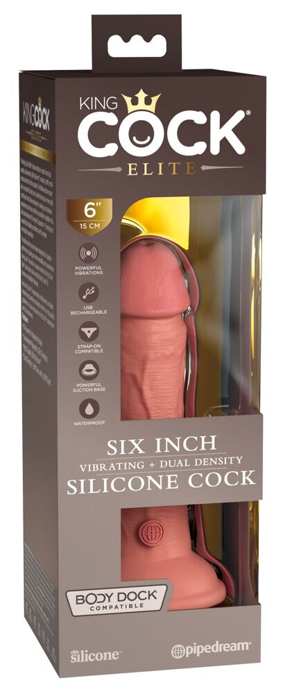 Naturvibrator „6“ Vibrating + Dual Density Silicone Cock“ mit extra starkem Saugfuß