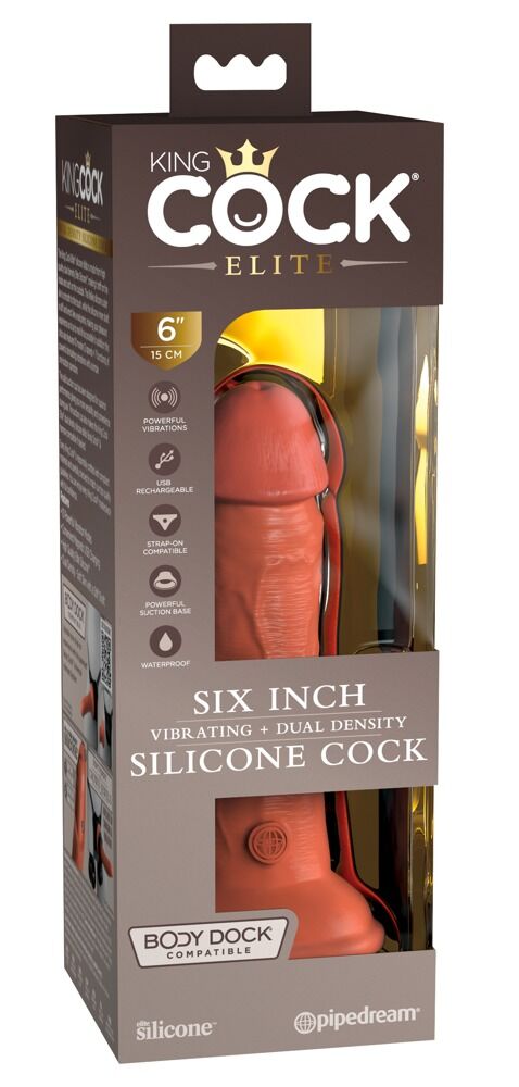 Naturvibrator „6“ Vibrating + Dual Density Silicone Cock“ mit extra starkem Saugfuß