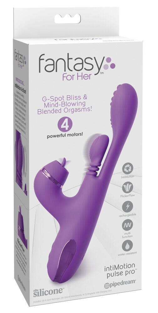 Rabbitvibrator „IntiMotion Pulse Pro“ inklusive 3 Klitoris-Aufsätze