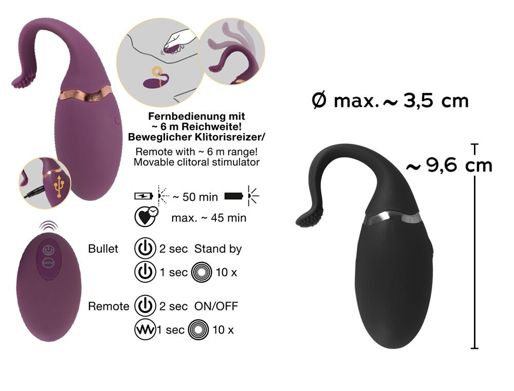 Vibrobullet mit Klitorisstimulator, kabellose Fernbedienung, 10 Vibrationsmodi