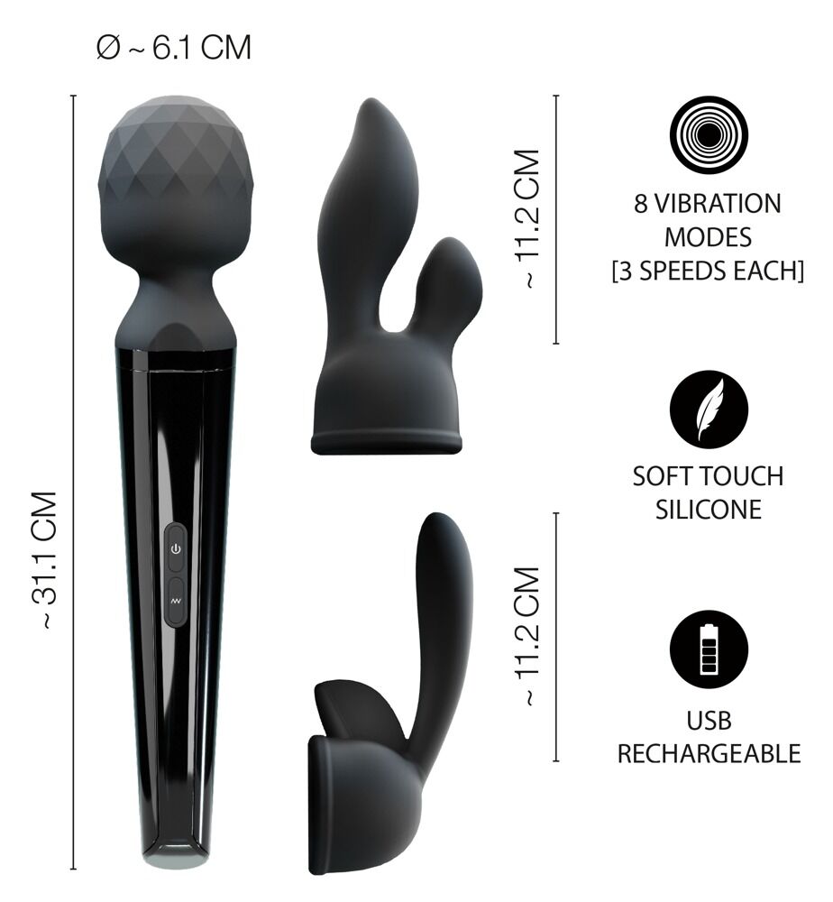 Massagestab „Wand Vibrator mit 2 Aufsätzen“, 8 Vibrationsmodi in 3 Geschwindigkeiten