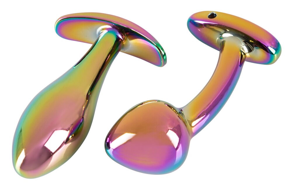 „Metal Butt Plug Set in Rainbow Colours“ mit 2 verschiedenen Analplugs