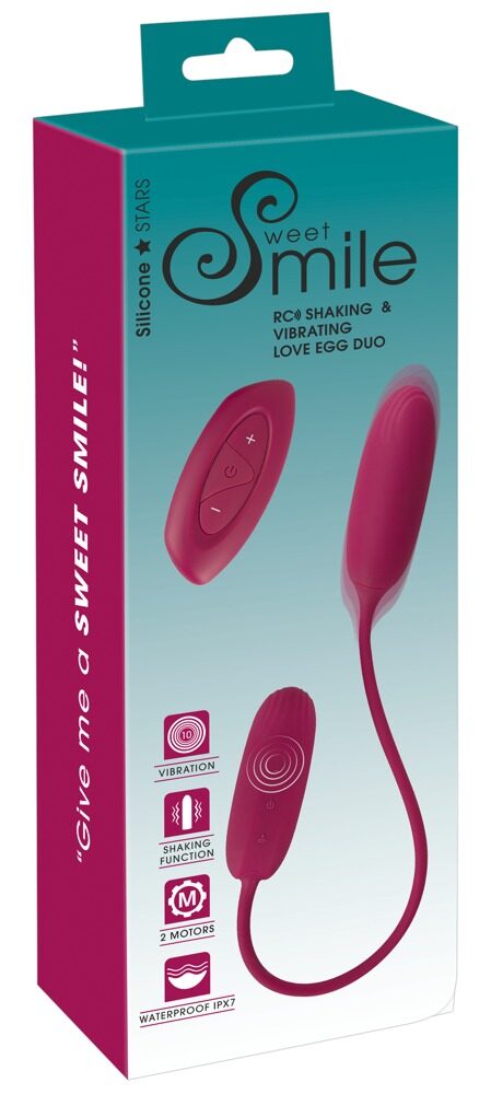 Doppel-Vibrobullet „RC Shaking & Vibrating Love Egg Duo“ verbunden mit 31-cm-Silikonband