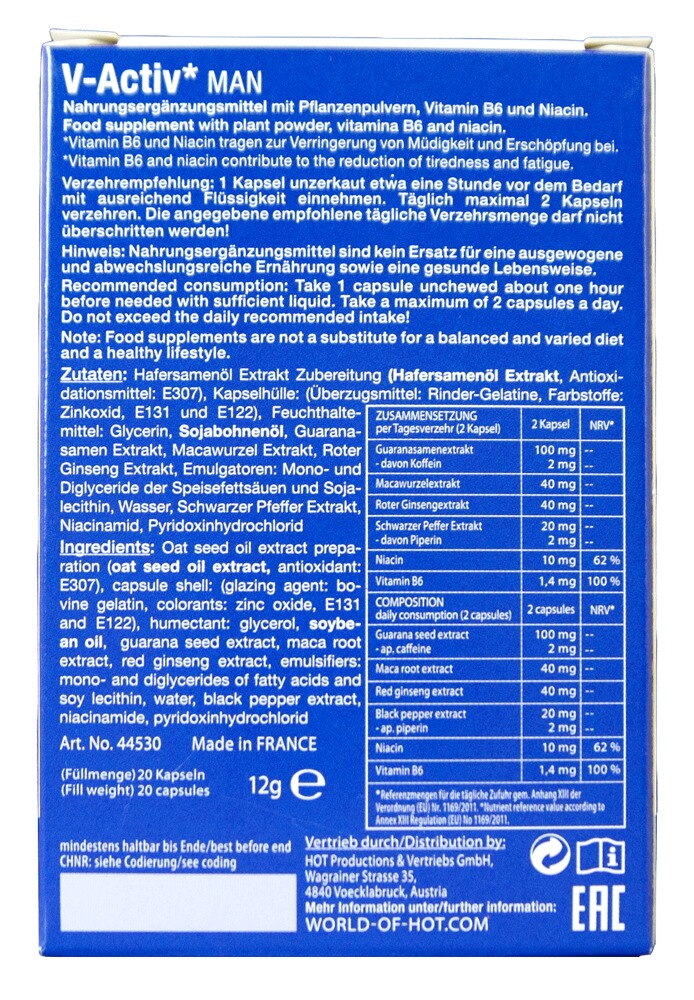 Kapseln „V-Activ MAN Performance“, Nahrungsergänzungsmittel