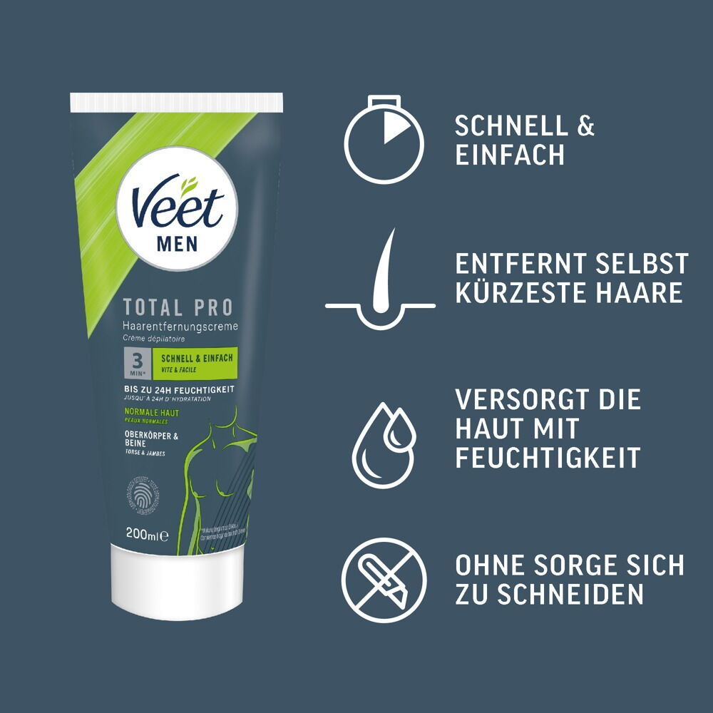 Enthaarungscreme „Veet Men TOTAL PRO“ für seinen Oberkörper & Beine