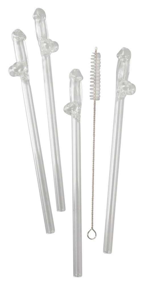 5-teilliges Strohhalm-Set „Glass Drinking Straw Willy“, aus wiederverwendbarem Glas