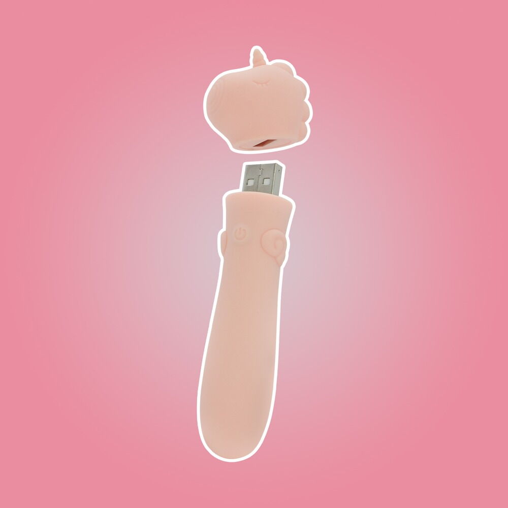 Minivibrator mit USB-Stecker unter’m Einhorn-Köpfchen