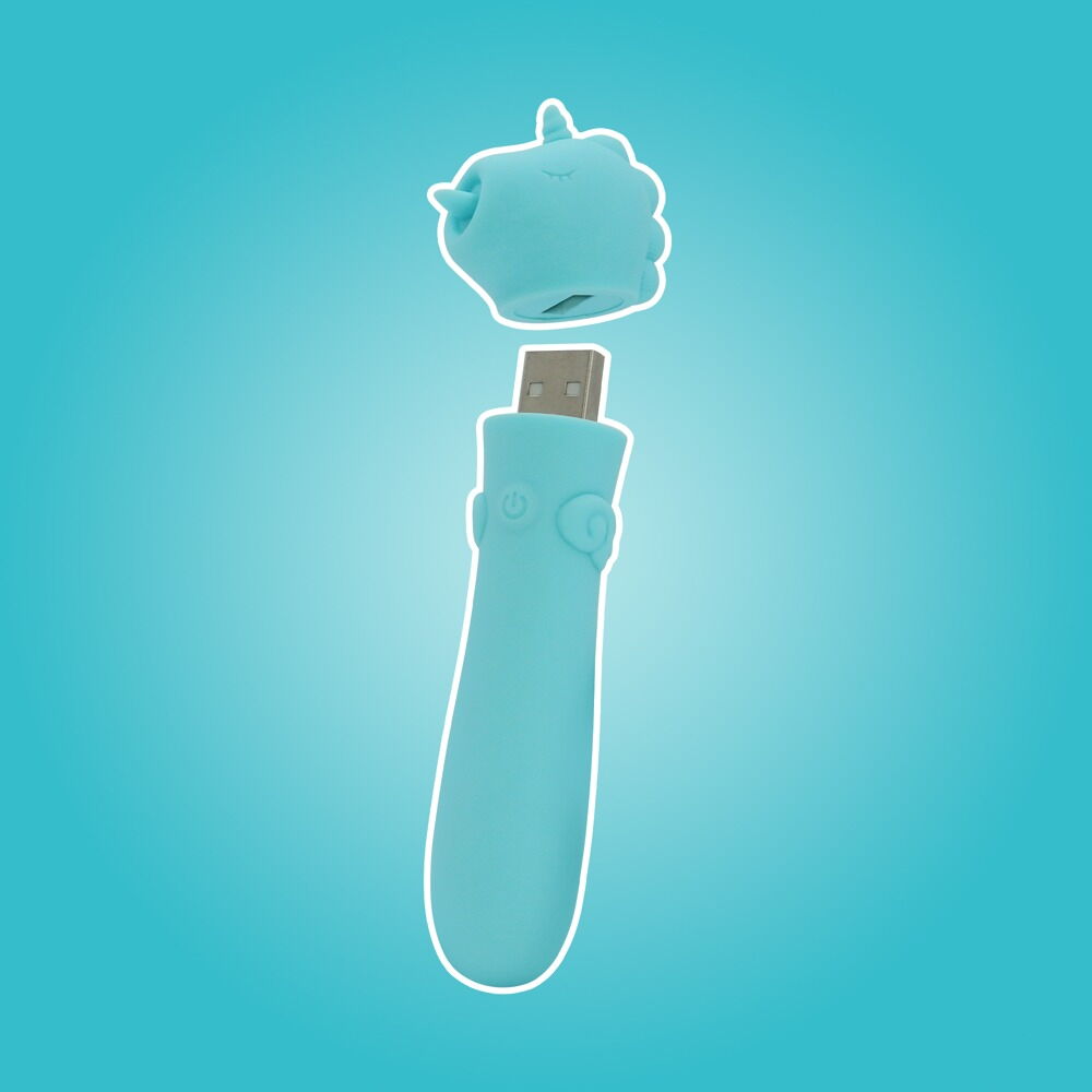 Minivibrator mit USB-Stecker unter’m Einhorn-Köpfchen