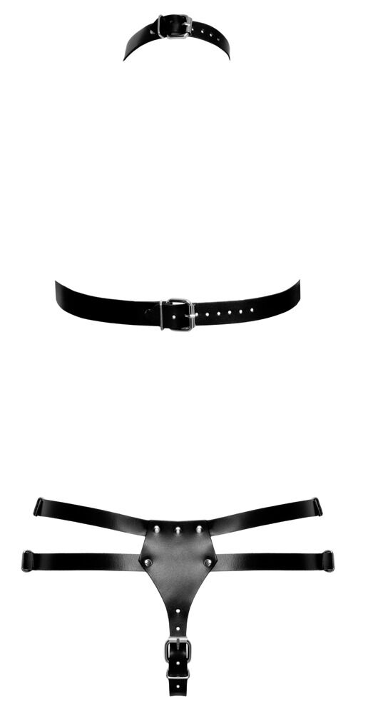 Brust-Harness plus Strap-on-String aus Leder, größenverstellbar
