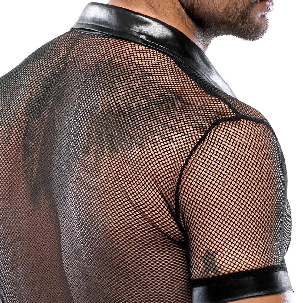 Hemd aus Netz und Wetlook, mit Polokragen