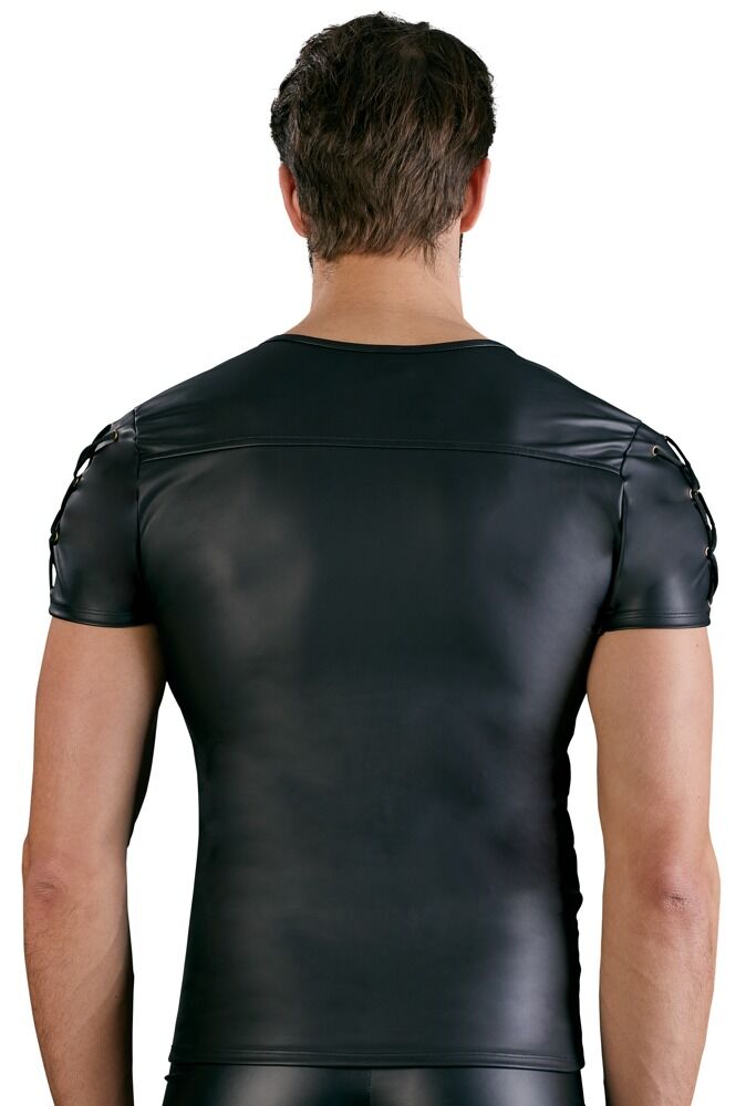 Shirt im schwarzen Mattlook mit kurzem Reißverschluss