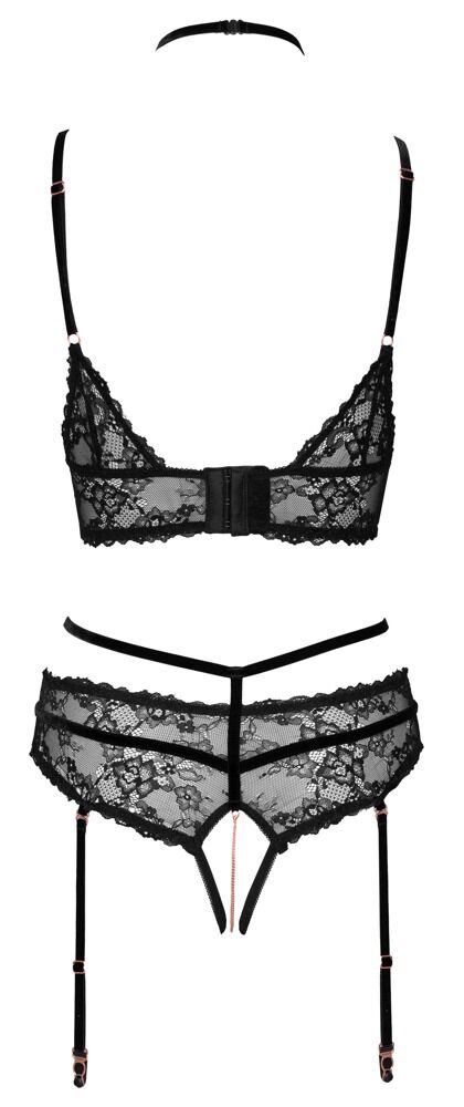 Bralette plus Straps-Slip aus Spitze mit Samtdetails, Strapse abnehmbar