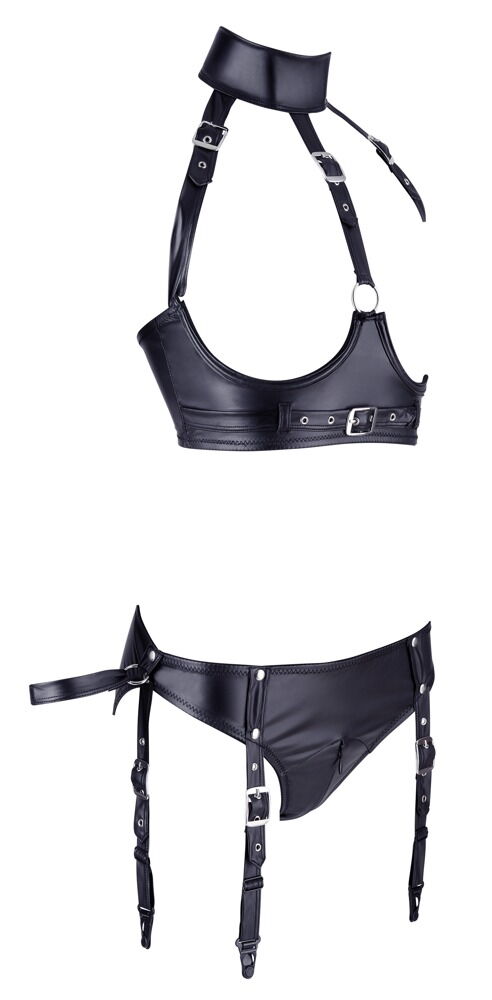 Ouvert-BH plus Straps-Slip „Bondage“ im schwarzen Mattlook