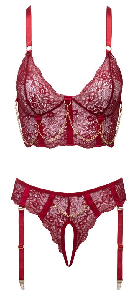 Dessous-Set aus dunkelroter Spitze