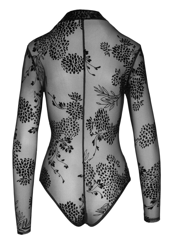 Body aus Powernet mit Blüten-Samtflockprint