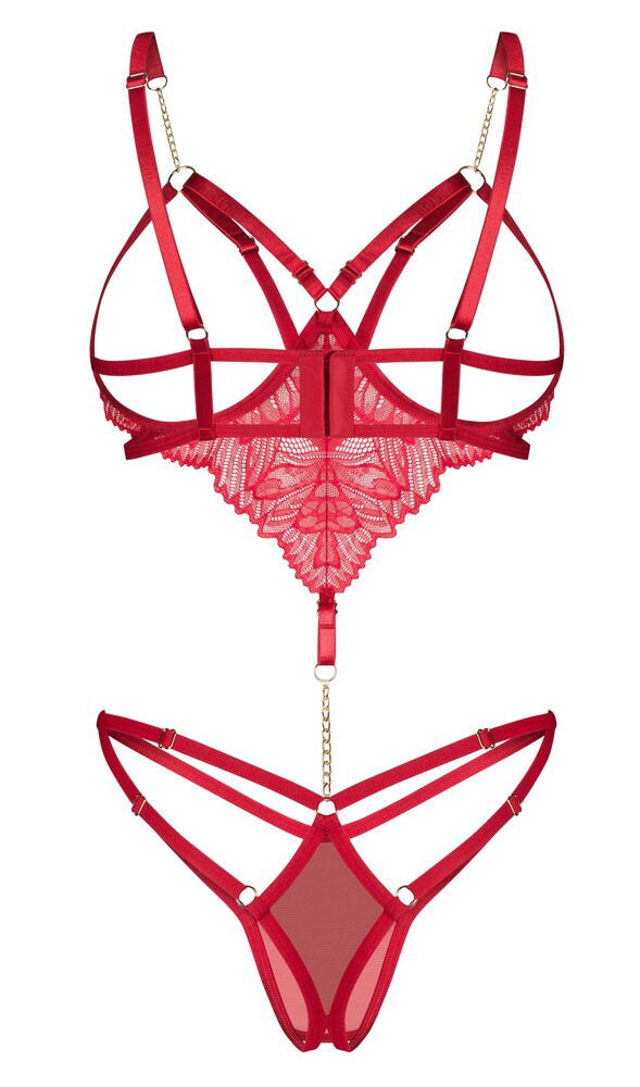 Ouvert-Body „Matildea“ mit Spitze und Kettchen