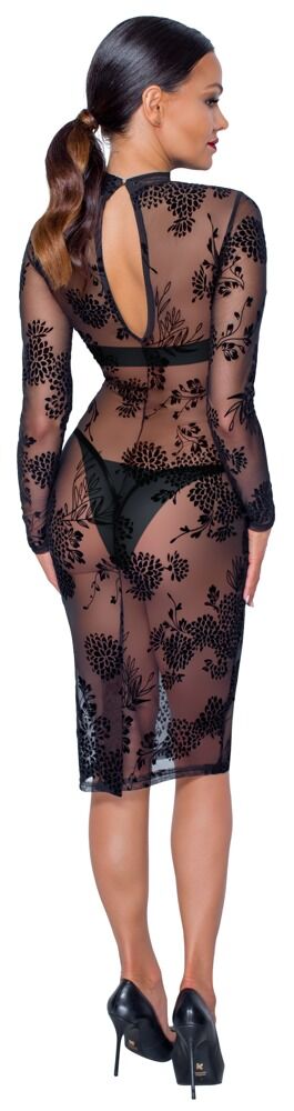 Kleid „Fucking Fabulous Exclusive“ aus Powernet mit Blüten-Samtflockprint