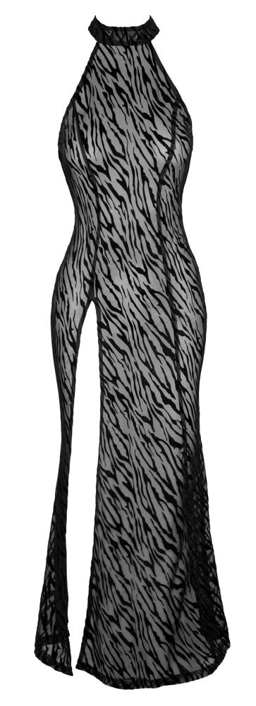 Kleid aus elastischem Powernet mit Samtflockprint in Tiger-Optik