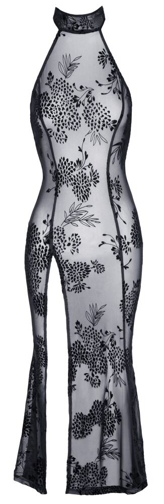 Kleid „Fucking Fabulous“ aus Powernet mit Blüten-Samtflockprint