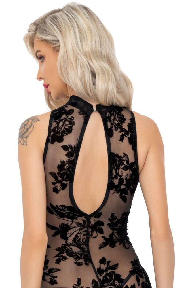 Minikleid „Boudoir Stories Exclusive“ aus Stretchtüll mit Floral-Samtflockprint
