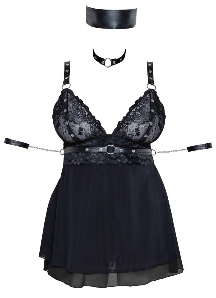 Babydoll plus Bondage-Schal, Halsband und Armfesseln