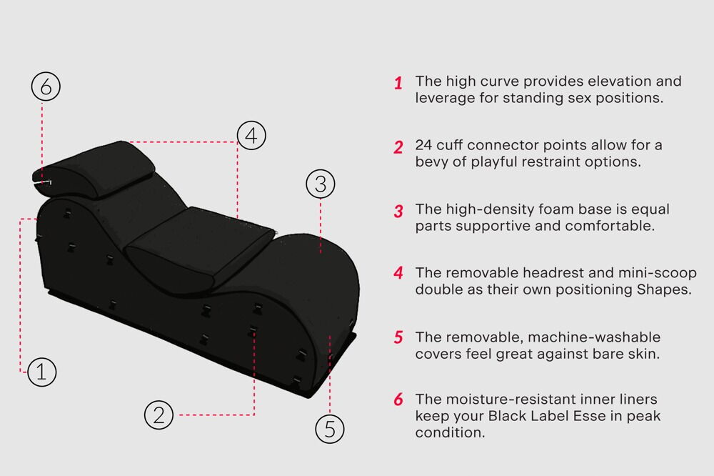 Liebesmöbel „Black Label Esse“ inklusive Handfesseln und Augenmaske