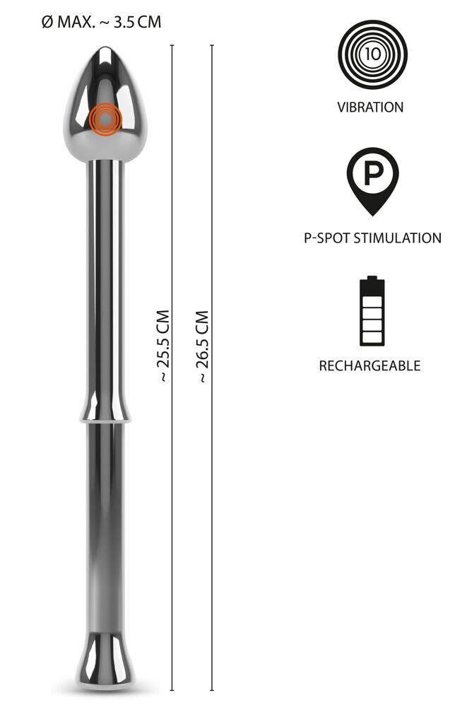 Prostata-Vibrator „Metal Milking Stick“ mit 10 Vibrationsmodi